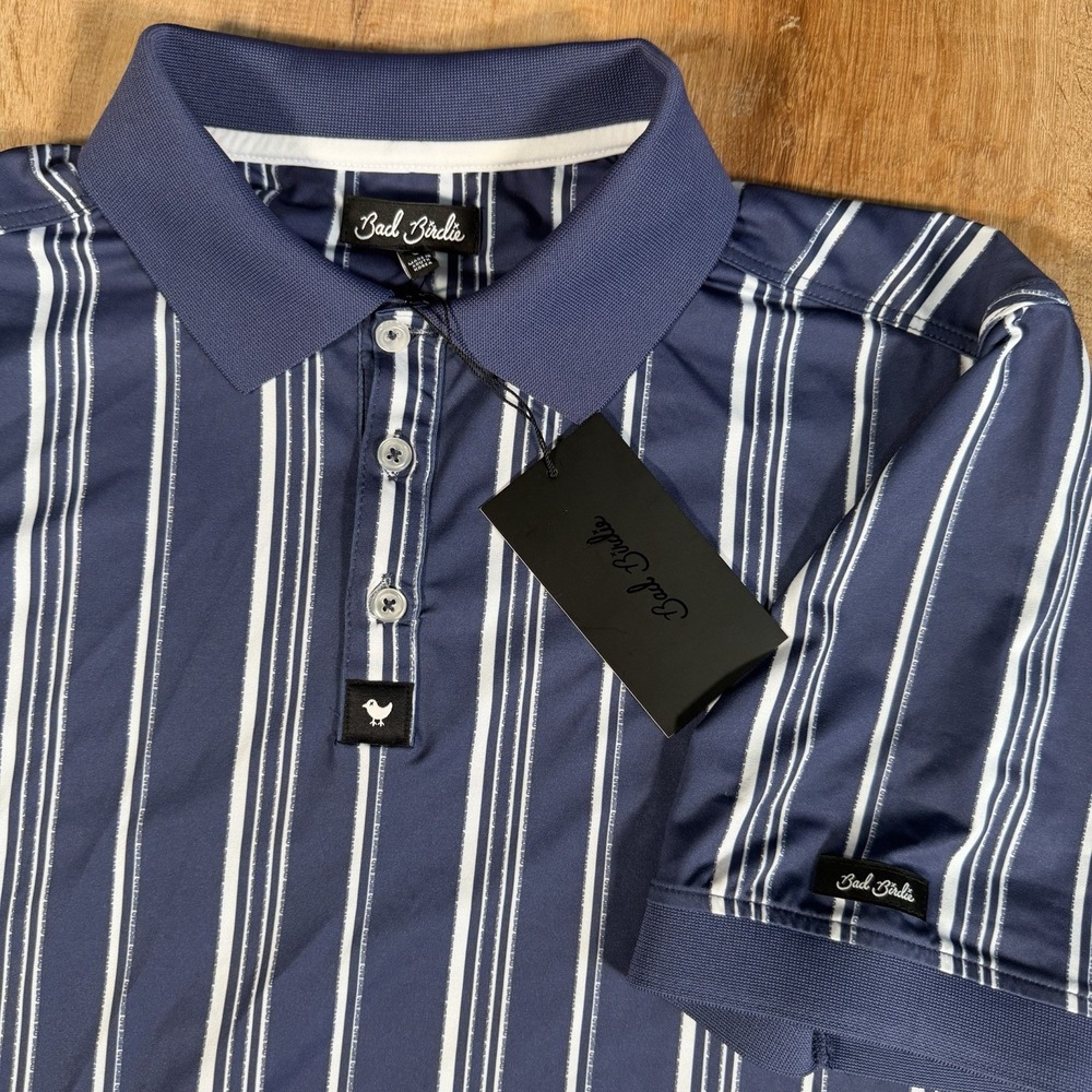 NWT Bad Birdie Ridge Golf Polo Shirt Mens XXL Winning Streak Cobalt Striped - Picture 4 of 7